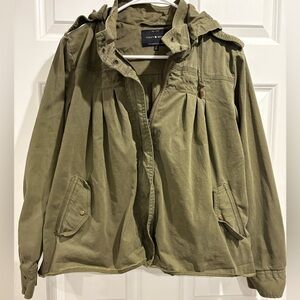 Lucky Brand Army Green Babydoll Jacket with Hood & Raw Hem, Size Small